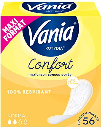 Vania – Protège-Slips Confort Normal Sans Parfum (boîte de 56 pièces) – Protège-lingeries 100% respirant et confortables – Protection hygiénique avec ajustement parfait et tenue optimale