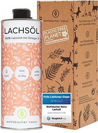 Lachsöl für Hunde 1 Liter mit Omega 3 & 6 I Norwegisches, natürliches Lachs-Öl aus Atlantik-Meer-Lachs I Hochdosiertes Ergänzungsmittel für Hunde