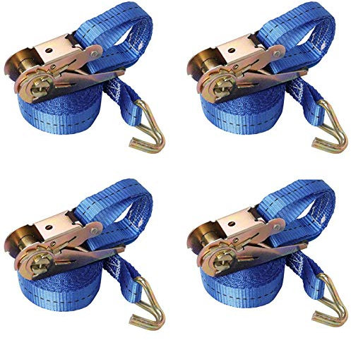 4 pezzo 800 kg 5m Cinghia di Tensione Cinghia con Cricchetto e Gancio Cinghie Tiranti Cinghia di Fissaggio(Blu)