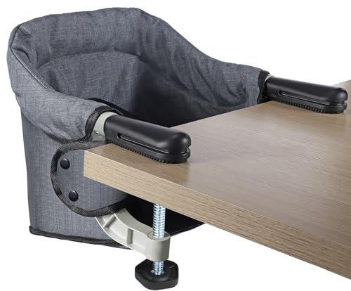 Toogel Klappbarer Tischsitz, Tragbarer Baby Hochstuhl mit Sicherheitsgurt, Kinderstuhl zum Anklippen, Sitzerhöhung Stuhlsitz Babysitz mit Transporttasche für Zuhause und Unterwegs (Grau)