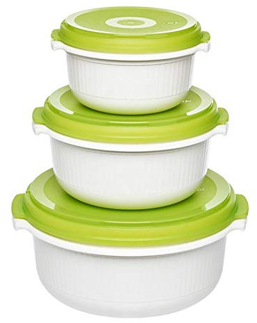 Emsa Set di 3 pentole per microonde, contenitori per microonde, contenitori per microonde, stoviglie per microonde, contenitore per alimenti verde