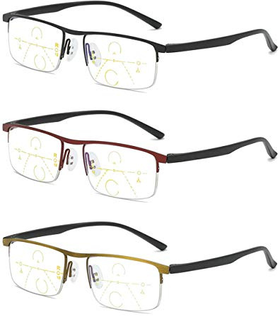 KOOSUFA Gleitsichtbrille Progressive Multifokus Lesebrille Herren Damen | Metall Halbrahmen, TR90 Bügel, Anti-Blaulicht, Intelligente Lesehilfe, Gleitsicht Arbeitsplatzbrille +1,0 bis +4,0