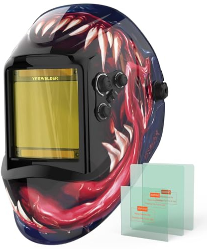 YESWELDER Large Viewing Screen 10X9cm True Color Solar Power Auto Darkening Welding Helmet, 4 Arc Sensor Wide Shade 4~5/9-9/13 for TIG MIG Arc Weld Grinding Welder Mask LYG-M800H-VM