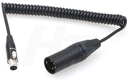 HangTon 12V Power Cable XLR 4 Pin to Mini XLR 4 Pin for TVLogic, Alphatron EVF Monitor (coiled)