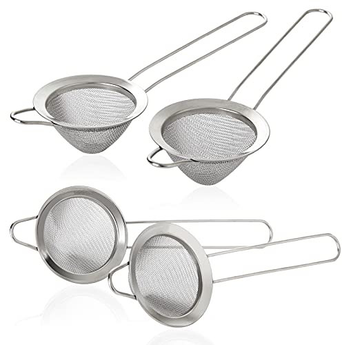 SENENQU 4pcs Tea Strainers for Loose Tea, Stainless Steel Fine Mesh Strainers, Conical Fine Strainers Cocktail Sieve for Tea Bar Juice Food Flour Sugar Spices - Silver