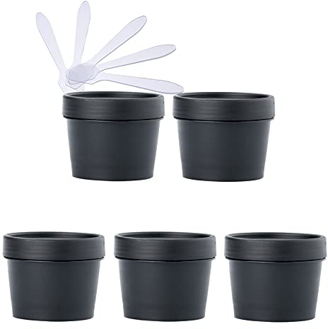 TIANZD 5 Stück 100 ml Black Leere Dosen mit Deckel Cremedose Kunststoff Schraubdose Tiegel 100 g Leerdose Kosmetische Behälter Maskenschale Tiegel für Mask Mud Badesalz Creme Salbe, 5 Stück Spatel