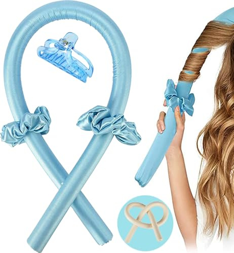 Rizos durante la noche, rulos durante la noche, cinta para el pelo, rizos en el sueño, rizos sin calor, banda para la cabeza, cintas de seda, rizos durante la noche, cinta de rizo, color azul