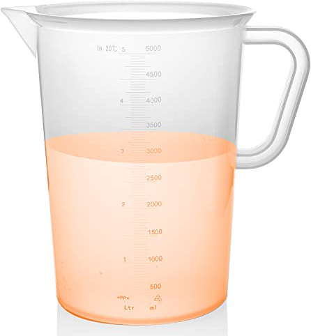 AppleTofu Appletofu - Brocca graduata in plastica graduata per misurazione e miscelazione, 5000 ml, in plastica graduata, grande cilindro, con manico e beccuccio per versare, 5 litri