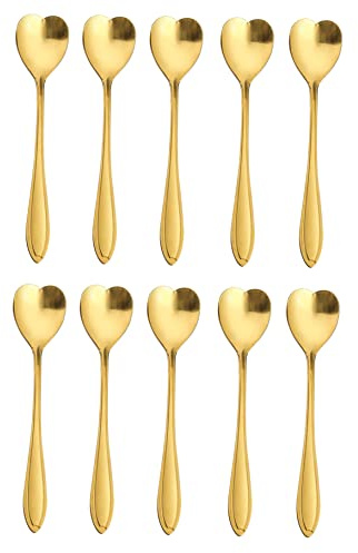 20 Pieces Stainless Steel Coffee Spoon Creative Dessert Spoons for Sugar, Stir, Ice Cream, Cake, Teaspoon Set Heart Shaped Spoons Gold
