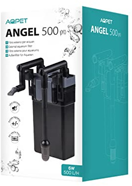 AQPET Angel 500 PRO Filtro Esterno per Acquari Fino a 100 Litri Completo di Spugne e Materiale Filtrante, Grigio