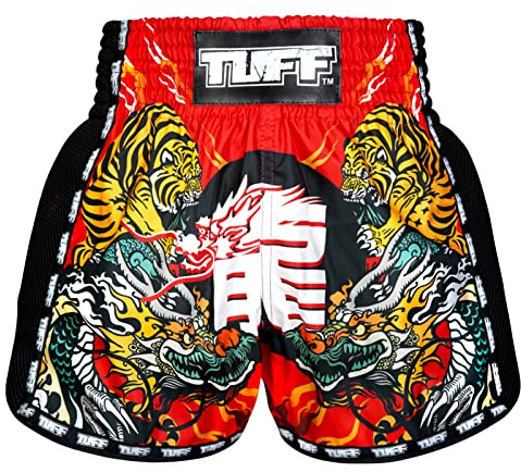 Tuff Sport Retro Muay Thai Shorts Boxing Shorts Classic Slim Cut MMA Kickboxing Workout Set Clothing Training, Tuf-msc113-red, Large