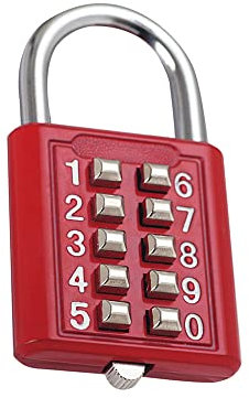 Candado de contraseña, aleación antirrobo, cerradura de combinación de botón de 10 dígitos para casillero escolar, puerta al aire libre y almacenamiento de gimnasios (rojo)