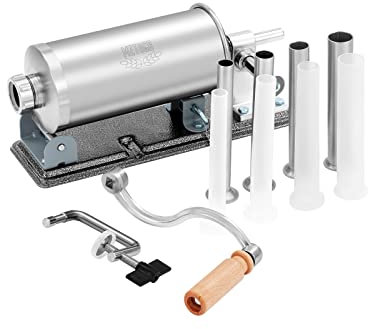 MZTOGR Embutido de salchichas – Máquina de cocina horizontal de acero inoxidable hecho en casa para rellenar carne, 8 tubos de relleno (MZ-HOR-2.5LBM)