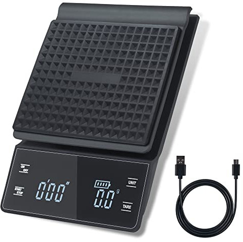 bemece USB Wiederaufladbare Digital kaffeewaage, Kaffeewaage mit Timer, Multifunktionale Küchenwaage Lebensmittelwaage mit LED-Anzeige