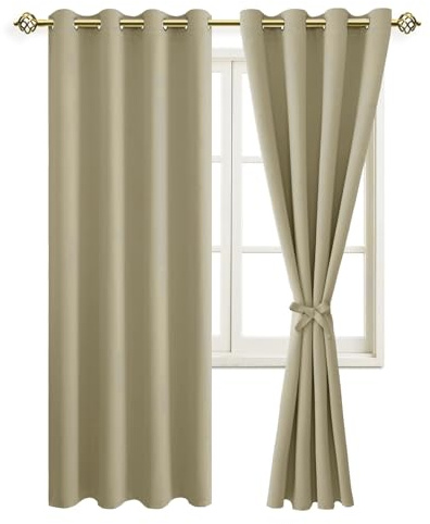JIUZHEN Vorhang Blickdicht mit Raffhalter Thermogardine Verdunklungsvorhänge Thermo Gardinen Wohnzimmer Hitzeschutz, Taupe, 2 Stück, 228x140cm(HxB)