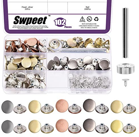 Swpeet 102 Stück Jeans-Ersatznieten, 5 Farben, 17 mm, nahtlos, ohne Nägel, abnehmbar, Druckknöpfe, Installationswerkzeug für Kleidung