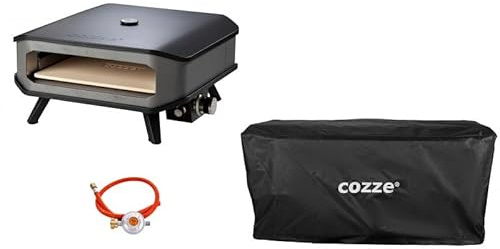 Forno per Pizza a Gas 17' Fino a 450° 42,5x42,5 cm con Pietra Refrattaria e Copertura