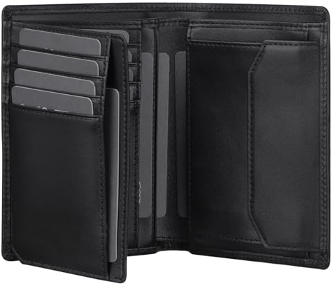 GSG Leder Geldbörse Herren mit Münzfach Portemonnaie RFID Schutz Groß Geldbeutel Echtleder Portmonee Brieftasche Wallet mit 13 Fächer Schwarz