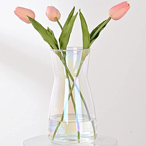 Vzmiza Irisiert Klar Glas Vase 20CM Vasen Deko Für Moderne Heimdekoration - Flower Vase Für Pampasgras - Deko Vasen Für Deko Aesthetic - Vasen Glas für Hochzeit- Große Blumenvase für tulpen- Esstisch