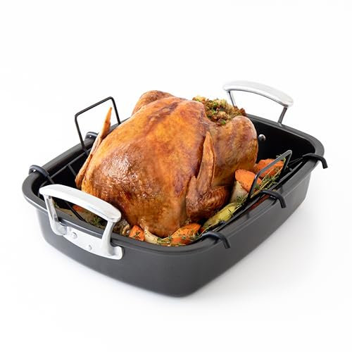 Chef Pomodoro Deluxe Bandeja Grande para Asar de Acero al Carbono con Rejilla U, 47 x 37 cm, Extra-Grande, Gris – La Solución Definitiva para Asados Perfectos, BBQs