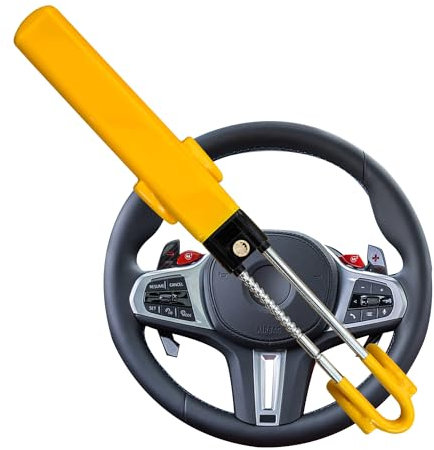 Steering Wheel Lock Twin Bar, Steering Lock, Stop Thieves Stealing Your Car, Car Steering Wheel Locks, Anti-Theft Device, Universal Fit, High Visibility, Adjustable Length, 3 Keys (Yellow)