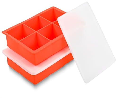 YHT Lot de 2 grands moules à glaçons carrés réutilisables en silicone avec couvercles pour whisky, cocktails, boissons (orange)