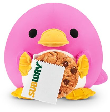 Snackles Serie 2 de 35 cm Snackle de ZURU muñeco blandito y achuchable de Peluche 35 cm con Accesorio de Snack de Marca, Platypus (Subway, Cookie)