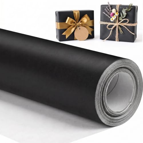 VGOODALL Black Wrapping Paper Roll Kraft 1 Roll 44.5cm×10m Recycled Wrap for Wedding Birthday Floral Craft Shop Parcel