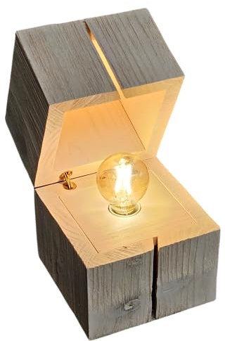 Lichthandel Hoch Tischlampe Tischleuchte LED Nachttischlampe Vintage Holzleuchte Industrial Design Holz schwarz/weiß, Würfeloptik, 1x E14 Fassung, DxH 12x16 cm (1x weiß)