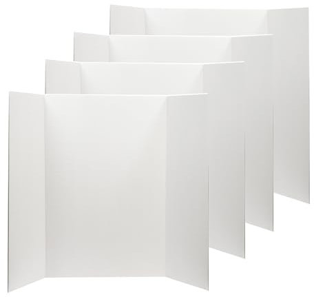 Desk Tech stor tredelad presentationstavla – 91 x 122 cm – robust korrugerat papper – vit – perfekt för skolprojekt, utställningar, verkstäder, 4 st