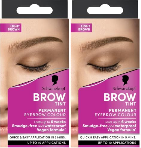 Schwarzkopf Brow Tint Professional formula Eyebrow Dye Brow Tinting Kit with Gentle Permanent Colour - Light Brown (Pack of 2)