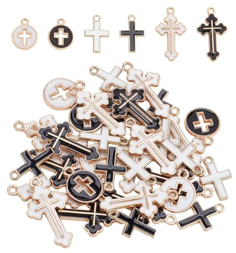 DELORIGIN 60 Stück Kreuz Anhänger Emaille Anhänger 6 Stile Metall Christliche Charms Zur Schmuckherstellung Armbänder Halsketten Schlüsselanhänger