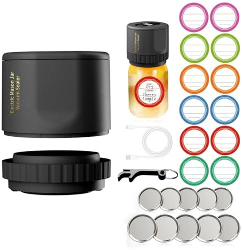 iFutniew 1Set Electric Mason Jar Vacuum Sealer for Canning Jars Mason Jar Sealer True Bright Mason Jar Sealer +Mouth and Regular Mason Lids, Vacuum Sealing Machine Black