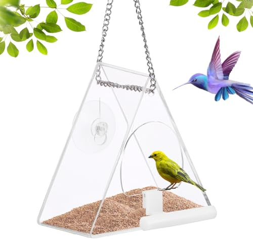 ALLOMN Fenster-Vogelfutterstation, durchsichtig, hängender Wandzaun, Baum, montiert, freistehend, Garten, Wildfutterstation, Vogelfenster-Futterstation mit Saugnapf und Ablaufloch für kleine Vögel