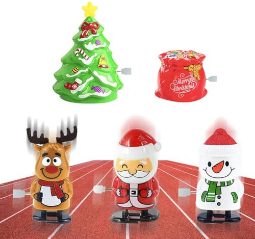 Aufziehspielzeug Weihnachten, 5 Stück Figur Uhrwerk Spielzeug Aufziehfigur Adventskalender Füllung, Weihnachts Wind Up Springspielzeug Mitgebsel Kleinigkeiten Geschenke für Baby Kinder Erwachsene