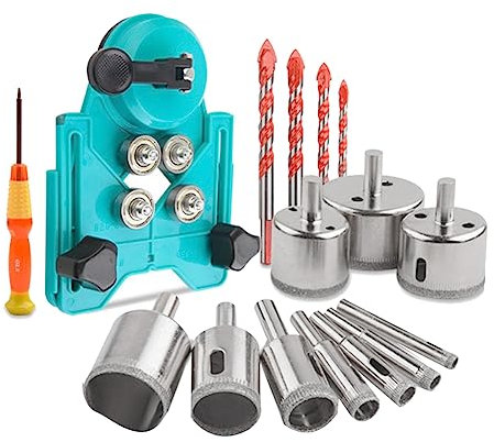 Chavisenty Diamond Drill Bit Tile Hole Saw Set Drill Bits 16 PCS Hole Core Drill Hole Saw Kit Drill Bits Set for Tile, Ceramic, Glass, Marble