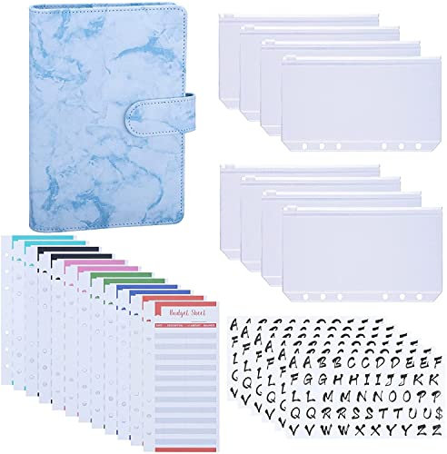 A6 PU Leder Budget Binder mit Bindertaschen Ausgabenbudgetblätter Aufkleber Etiketten Bargeld Umschläge System für Geld sparen und Budgetierung