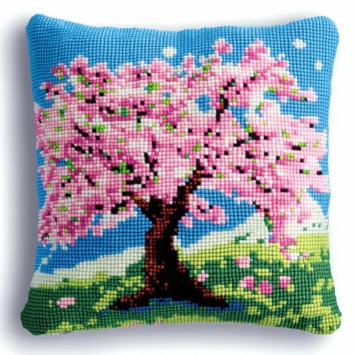 Taxpy Knüpfkissen Set, Latch Hook Kissen Kit für Kinder oder Anfänger Erwachsene zum Selber Knüpfen, DIY Knüpfteppich Knüpfpackung, Knüpfhaken Set 43x43cm(Blumenbaum)