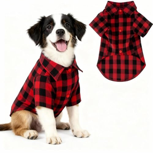 Costume Noel Chien Chemise Noel Chien Deguisement Chiens Noels Tenue Noels Chiens Vetement Noël Chiot Pyjama Noël Carreaux pour Chiot Manteau Costume pour Petit Moyen et Grand Chiots M