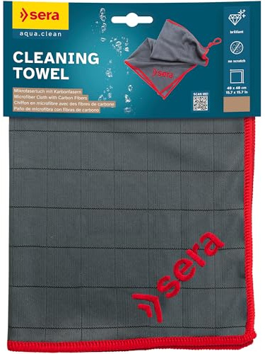 sera Cleaning Towel | Schnelltrocknendes Mikrofasertuch mit Karbonfasern | zur streifenfreien Reinigung von Glas | 40 x 40 cm und bei bis zu 60 °C waschbar