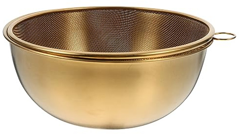 Generic 22cm Gold Stainless Steel Rice Draining Basket Vegetable Washing Bowl Fine Mesh Strainer Set