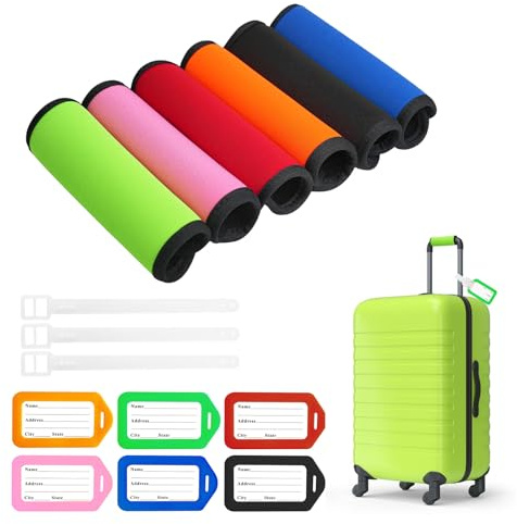 SITAKEGS Funda para asa de maleta, 6 piezas, funda para asa de equipaje, correa de maleta de viaje con etiqueta de equipaje de neopreno de color brillante, funda para asa de maleta multicolor para