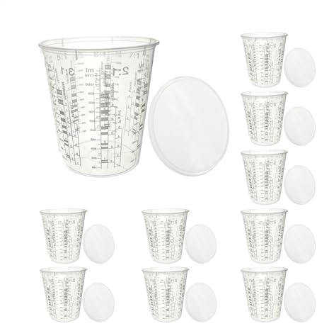 Vasos para mezclar pintura - Vasos medidores de pintura | 10 tazas medidoras transparentes con tapas | Macetas para mezclar pintura | Vasos de multiusos resistentes para mezclar pintura, pigm