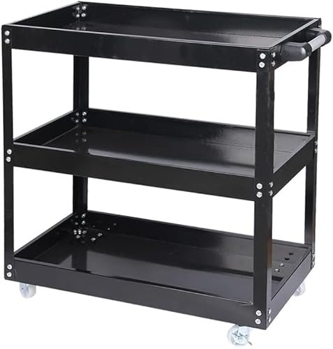 HYGRAD 3 Tier Tool Storage Rolling Cart, Heavy Duty Garage Trolley on Wheels for Mechanics Commercial Use - Black