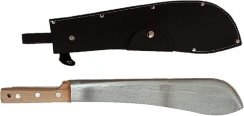 Machete da Giardino con Manico in Legno, Lama in Acciaio, 35 cm, con Custodia in Pelle