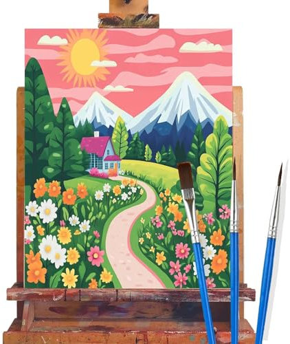Malen Nach Zahlen Erwachsene Berg,Blume Malen Nach Zahlen DIY set Handgemalt Ölgemälde,Mit Pinseln und Acrylfarbe,Bastelset Erwachsene Frauen für Geschenke und Home Wand Dekor (Rahmenlos,90x120cm) J50