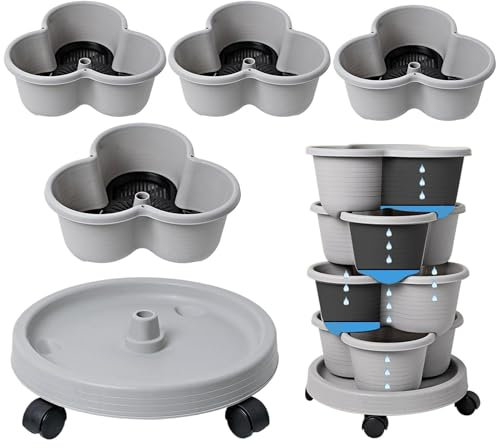 Maceta de fresas, 4 niveles, apilable, para jardín, interior, exterior, maceta con bandeja flexible para cultivar verduras y frutas en casa, flores y suculentas