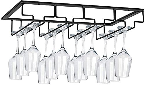 Zeroneige Range verre 40 cm Rack à Verre à Pieds en acier inoxydable noir, porte-verres à pieds suspendu cuisine bar pas cher support pour 8/12 verres pour cave à vin