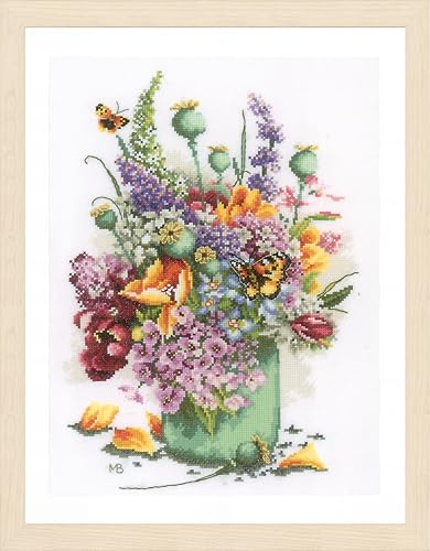Lanarte Kreuzstich Stickpackung Flower Power Strauß Marjolein Bastin, Zählmuster, 28x40cm