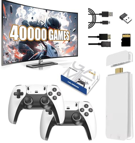 HKOORLAMULS M15 Game Stick- Plug & Play HD Gaming Console with 128G Memory, 40000+ Games, Dual Wireless Controllers - M15 Gaming Dongle for TV (128g)